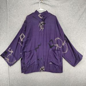 Kathy Levine Button Neck Kimono Vintage Purple Art To Wear Lagenlook Asian Flowy